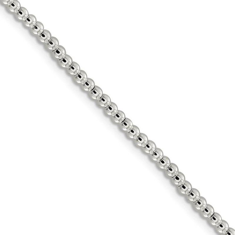3mm, Sterling Silver, Beaded Box Chain Necklace, 16 Inch